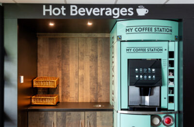 A photo of a bespoke coffee machine shop display unit